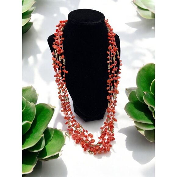 Kenneth Cole Jewelry - Kenneth Cole Multi-Strand Pink Bead Necklace Gold Tone Accents Boho Coral Style